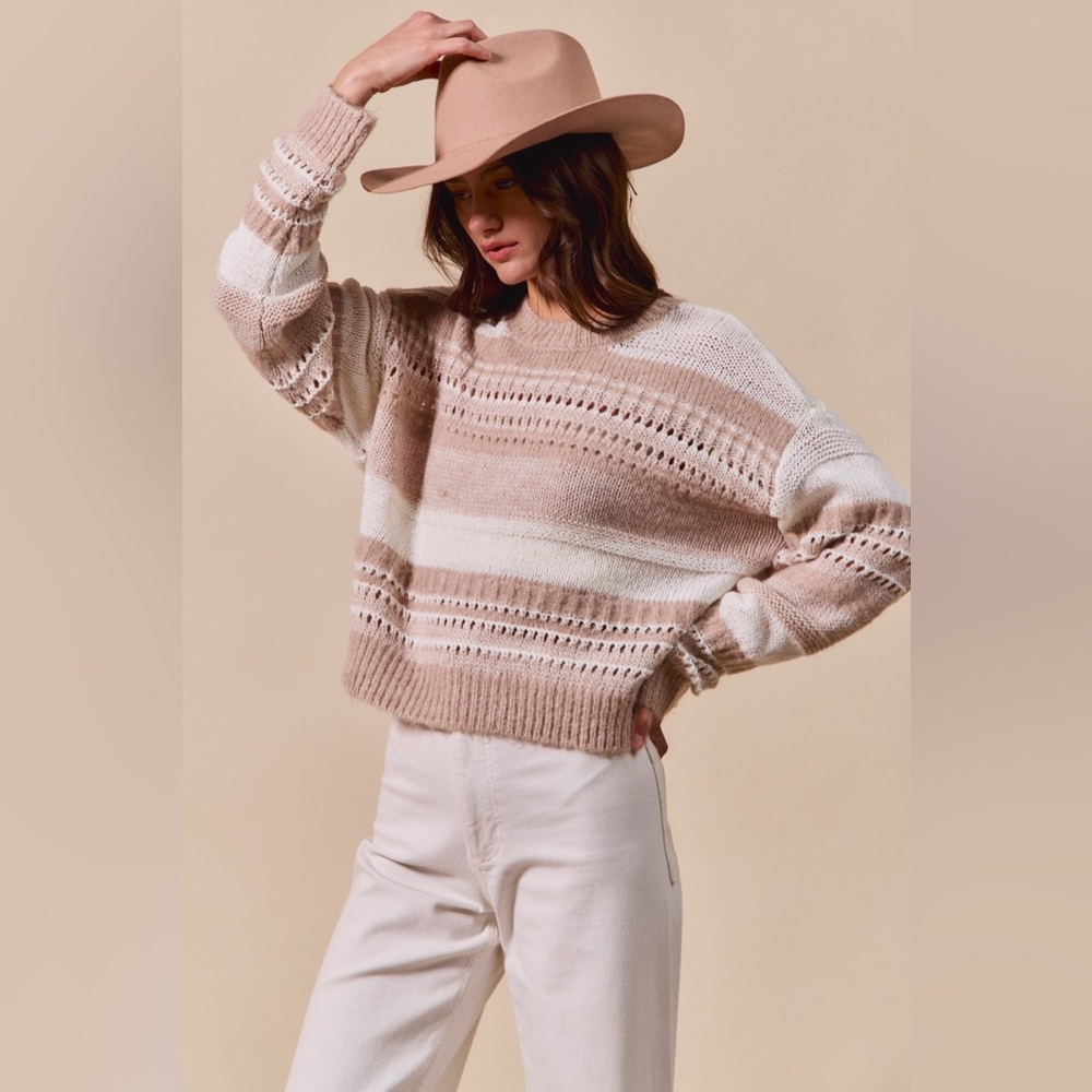 SO ME Variegated Stripe Textured Loose Fit Sweater - Picture 6 of 14